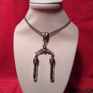 Bronze and Garnet Necklace with Double Tubes